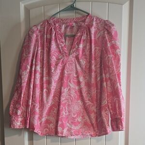 GOOP x LILLY PULITZER‎ Paltrow Blouse Floral Cotton Hotty Pink Kiss